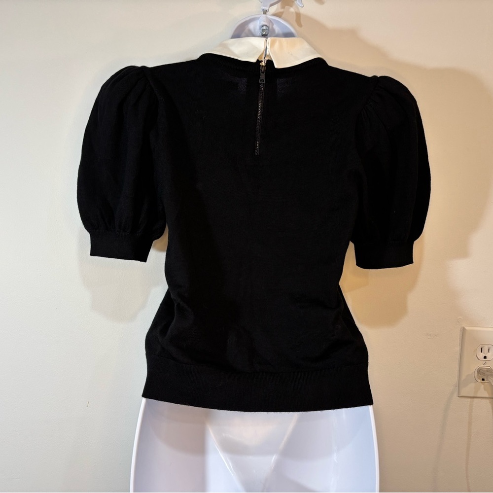 Alice + Olivia Black Puff Sleeve Top with White Collar - Picture 13 of 15